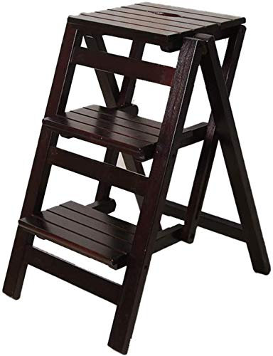 GXXINGIN Non Slip Folding Step Stool for Home Step Stool Three Step Ladder Folding Storage Small Wooden Ladder Mul (Black 42 * 56 * 66Cm)