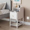 White Bedside Table with Drawer and Charging Station,Removeable Tray,Slim Small Night Stand Bedside Cabinet for Bedroom,Narrow Bedside Tables Side Table for Living Room,30x40x63cm