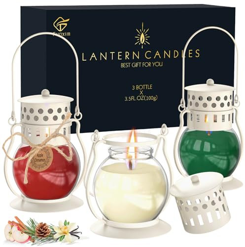 Duftkerzen, 3 Stücke Kerzen Geschenkset für Frauen Man, Sojawachs Aromatherapie Kerzen in Mini-Laterne mit Balsam Zeder/Apfel Zimt/Cremige Vanille für Muttertag, Weihnachten, Valentinstag (3 x 3.5oz)