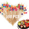 Cocktail bâtons 100 Pièces Pique Aperitif BQRKOTM Compte Cure-Dents en Bois fête Fournitures pour Nourriture Fruits Sandwich grignote - Coeurs colorés