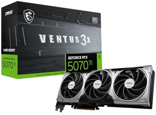 MSI Gaming RTX 5070 Ti 16G Ventus 3X OC - Tarjeta gráfica (16 GB GDDR7, 256 bits, Reloj Extremo 2497 MHz, DisplayPort x 3 2.1a, HDMI 2.1b, Arquitectura NVIDIA Blackwell)