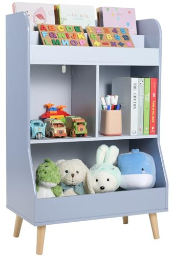 Clevich Kinderregal Holz Bücherregal Kinder Kinderzimmerregal Spielzeug Aufbewahrung Spielzeugregal Kinderregal 2 Ablagefächern 3 offenen Fächern Montessori bücherregal kinderzimmer möbel(Blau)