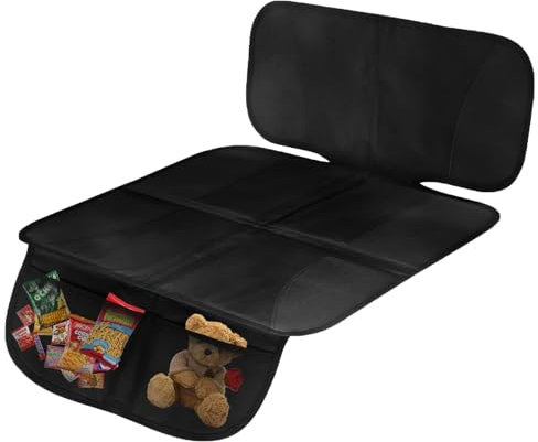 vnfsmy Kindersitzunterlage Auto ISOFIX Geeignet Sitzschoner Autos Kindersitz Autositzschoner Schutzunterlage mit Rückenlehnenschutz Autositzauflage Autositzschutz Auto Geeignete Unterlage (Schwarz)