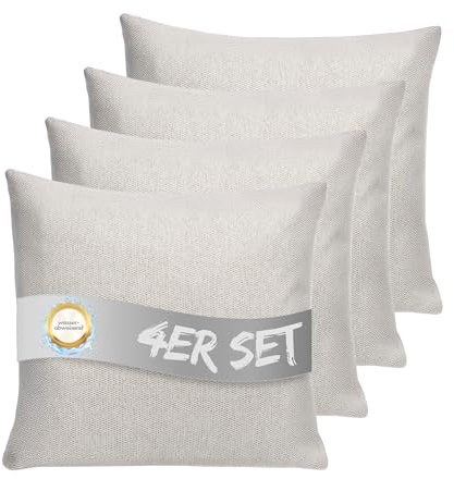 INSPINOVIA Outdoor Kissen mit Füllung | Wasserabweisende Deko Kissen | 2er, 4er & 6er Sets | Gartenkissen | Lounge Kissen | 45 x 45 cm (Creme, 4er Set)