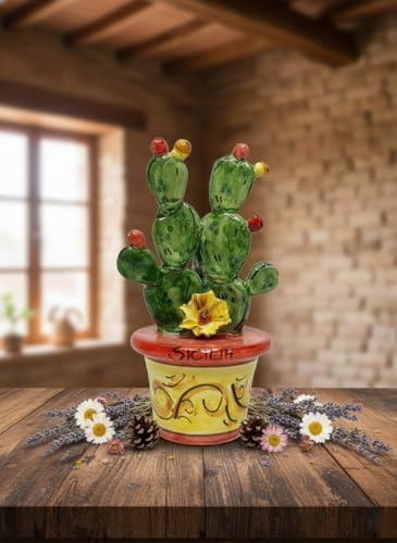 Caltagione Decorative Ficodindia Ceramic Plant Pot Handmade (Red)