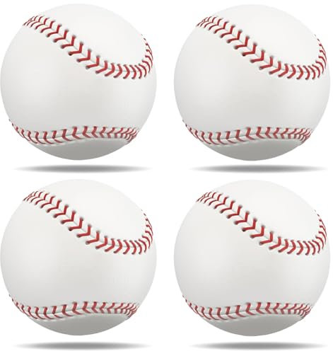 Hnjindong 4 Pack BaseBall Standard 9 Inch, Practice Baseballs Rubber Leather Baseball for Practice & Games, Ball Training Baseball for Outdoor Sports for Youth And Adult