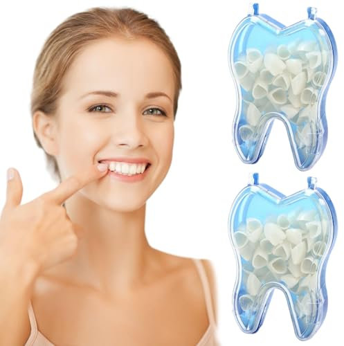 Kit de réparation dentaire 2 boîtes 100 capsules dentaires en résine pour dents cassées utilisation temporaire. Les capsules dentaires comprennent les antérieures et postérieures des molaires