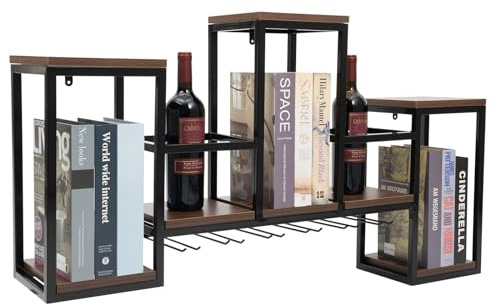 Porte-bouteilles mural en bois - 106 x 20 x 41,5 cm - Vintage - Étagère murale en bois - Porte-bouteilles en métal - Capacité de charge de 30 kg - Pour bar, salle à manger, cuisine, maison