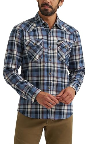 Wrangler Men's Iconic Denim Regular Fit Snap Shirt, Midnight Navy, Medium
