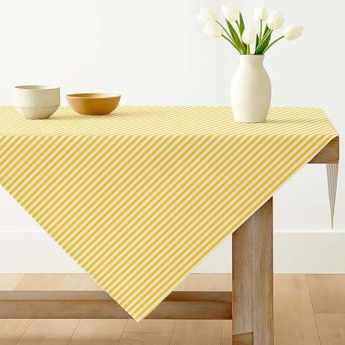 Luzzxfa Gelb Gestreifte Tischdecke 85x85 cm Tafeldecke Fleckschutz Abwaschbar Outdoor Tischtuch für Esszimmer, Garten, Party, Hochzeiten oder Haushalt