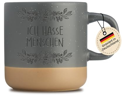 Gravierte Tasse - Ich hasse Menschen - lustige Kaffeetasse mit Spruch - Geschenk - Kollegen - Misanthropen - Geschenkidee - Grau