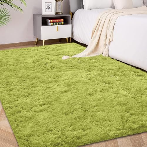 Kuscheliger Hochflor-Teppich für Wohnzimmer Schlafzimmer|Grasgrün 90x150cm | FVVRAX Shaggy Teppich – Weicher Hochflor Teppich mit Anti-Rutsch-Unterseite | Kuscheliger Teppich für Kinder & Haustiere