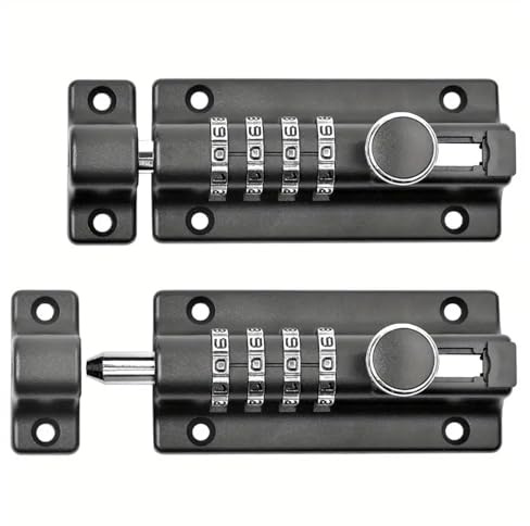 Youyijia Combination Bolt Lock, 4-Digit Weatherproof Keyless Entry Lock, 120mm Thick Solid Zinc Alloy Door Latch for Wooden Gates, Shed, Bedroom, Garage & Fence (Black 2pcs)