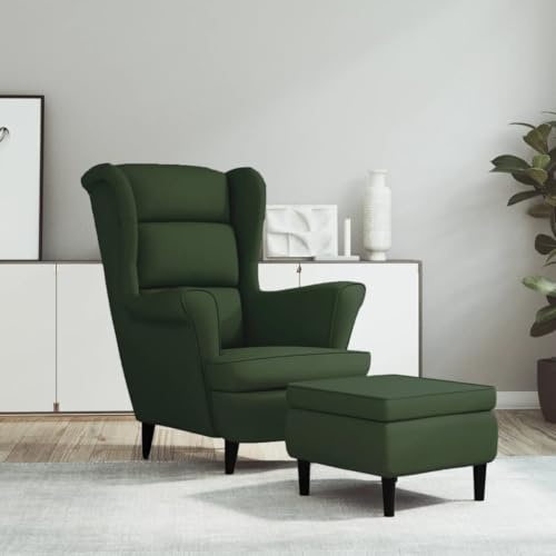 Teenpull Ohrensessel mit Hocker, Dunkelgrün Samt, Komfortabler Relaxsessel für Wohnzimmer, Schlafzimmer, Leseecke, 78x90x96,5 cm