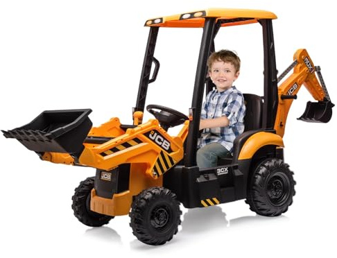 12V Electric Ride on Tractor for Kids, 4-in-1 Ride on Digger and Excavator with Shovel, Bulldozer & Dumper, 2.4G Remote Control, Horn & Music, Battery Powered Tractor Toy for Boys Girls Age 3+ Yellow