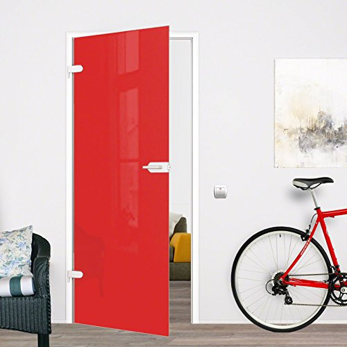 BV-709R-WCE: Glasdrehtür, VSG Glas 709x1972x8mm, hochglanz rot, mit Beschlag inkl. Schlosskasten WC einwärts