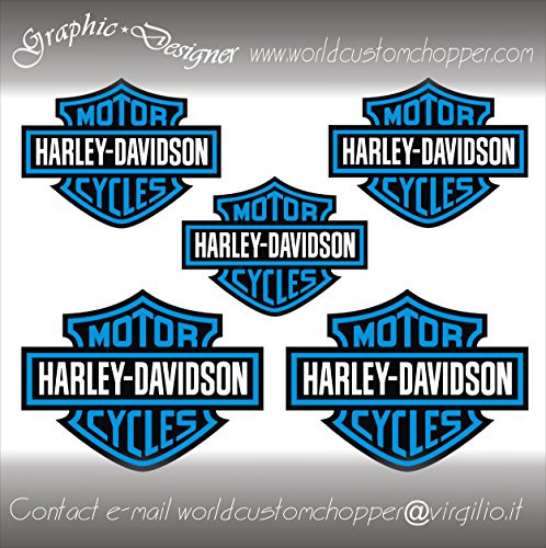 5 Aufkleber Worldcustom kompatibel mit Harley Davidson Motorradhelm Custom (BLU)