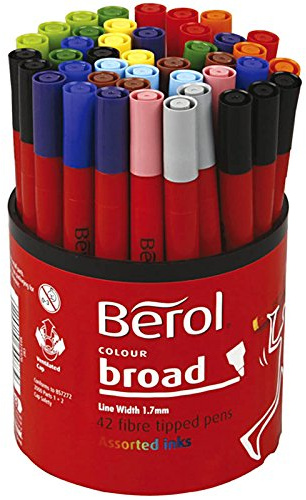 Berol Markers, Stroke Width: 1.7 mm, Dia: 10 mm, 42, Assortment of Colours 42 ud