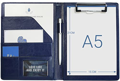 Klemmbrett Mappe Schreibmappe mit Klemmbrett A5 Organizer A5 Mappe Din A5 Mappe (Blau)