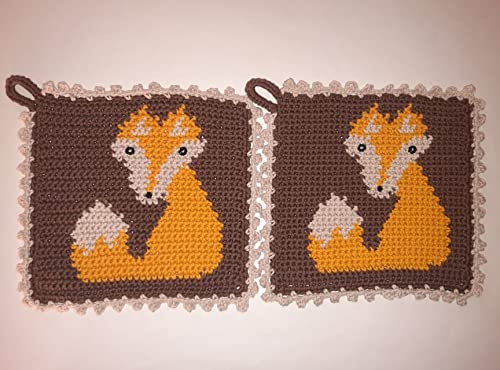 Storchenlädchen 1 Paar Topflappen Fuchs, gehäkelt Handarbeit Waldtier Füchse