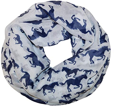 thb Richter Damen Schlauchschal Pferd Rundschal Loopschal Pferde Horse Schal Loop Halstuch Scarf (Weiß/Navy)
