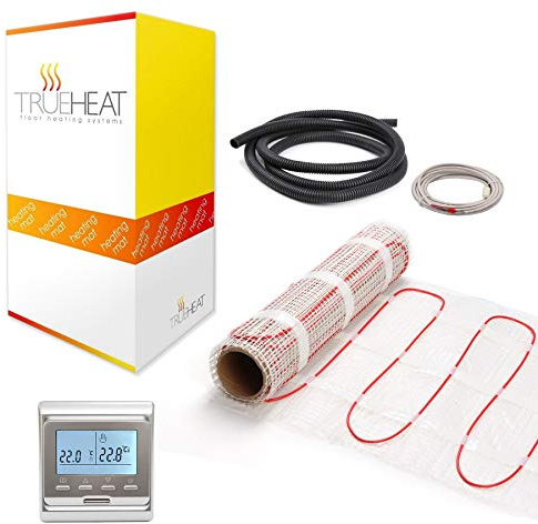 Electric Underfloor Heating Mat Kit for Tile or Stone Floors 200W/m2-3m2 with Silver Programmable Thermostat