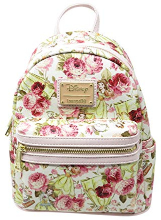Loungefly x Die Schöne und das Biest Charakter Blumendruck Mini Faux Leder Rucksack