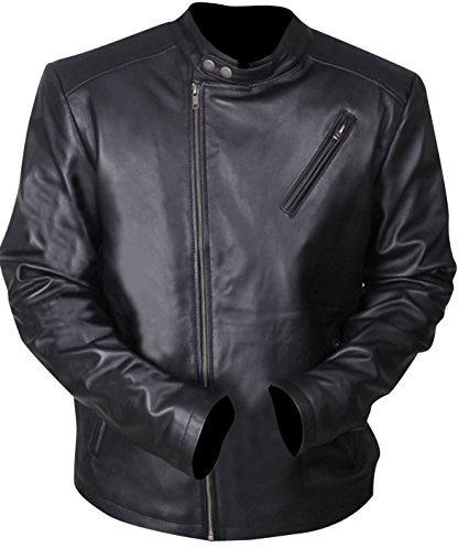 Fashion_First Men's Tony Stark Classic Motorcycle Black Leather Iron Man Jacket
