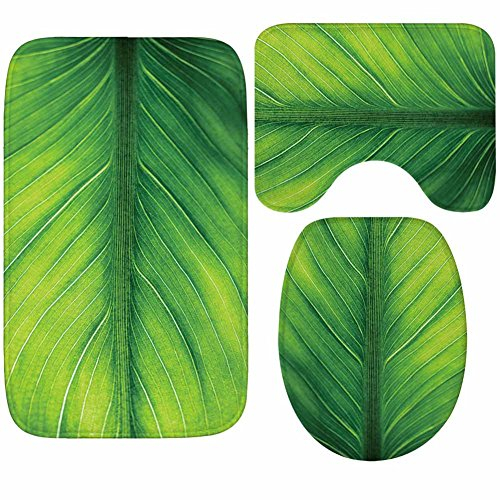 X-Life 3-Teiliges Badezimmer Teppich Set – Badematte 40x50cm, Badteppich 50x80cm und WC-Deckel-Bezug 35x45cm– Badematten rutschfest & waschbar mit Ausschnitt, aus weicher Kunstfaser, Grün