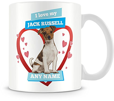 I Love My Jack Russell Dog Mug - Personalised Gift - Customise with Name - Blue