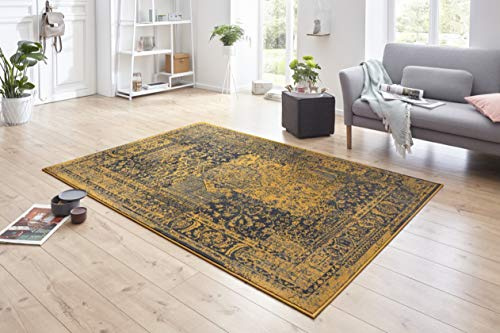 HANSE Home Plume Rug - Used Look Rug Short Pile Modern Vintage Design Rugs for Dining Room, Living Room, Children's Room, Hallway, Bedroom, Kitchen - Gold Grey 80 x 150 cm