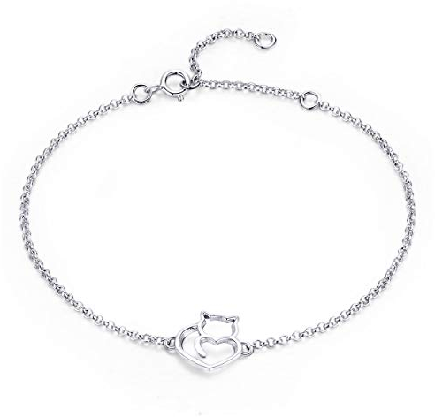 Newl 100% 925 Sterling Silber Katze und Herz Gliederkette Armbänder & Armbänder für Frauen echtes Silber Schmuck Geschenk
