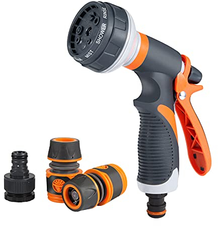 moinkerin Hose Pipe Spray Gun Garden Hose Nozzle 8 Patterns for Watering Plants or Lawns, Cleaning Pets, Cleaning Windows(Applicable 1/2 Hose