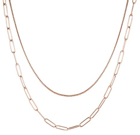 Happiness Boutique Collier femme chaîne multi-rangs à gros maillons pour femme en acier inoxydable en couleur or rose