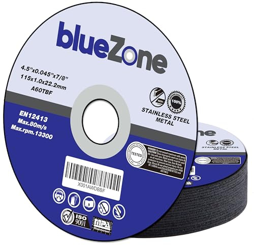 blueZone 115mm Cutting Discs 10-Piece Durable Angle Grinder Discs Ultra Thin 1mm for Fast & Precise Cutting of Steel, Iron, Aluminum, & Ferrous Metals