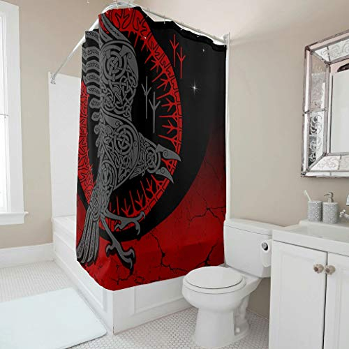 Gamoii Wikinger Rabe Nordisch Duschvorhänge Bad Vorhänge Einzigartig Badezimmer Vorhang Wasserdichter Shower Curtains mit Haken White 120x180cm