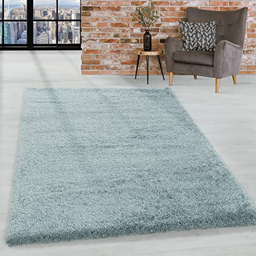 HomebyHome Shaggy Teppich Wohnzimmer 120 x 170 cm - 50 mm Florhöhe Hochflor Wohnzimmerteppich Blau Extra Weich und Flauschig - Langflor Teppiche für Schlafzimmer, Küche, Flur - Carpet, Halı