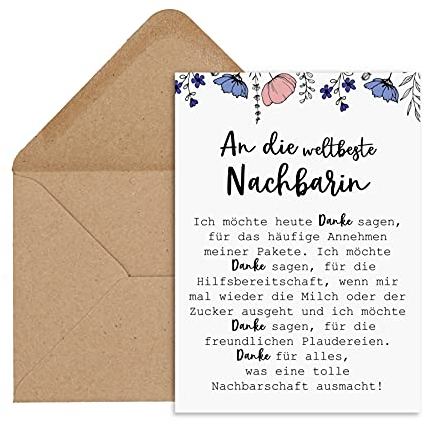 Postkarte weltbeste Nachbarin inkl. Briefumschlag Danke Karte Nachbar Geschenk