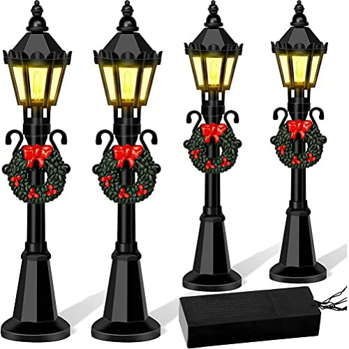 ZHOUJIE Christmas Street Lamp Post, Xmas Mini Street Light Models 4 Pcs Dollhouse Streetlight Miniature Village Pathway Lantern Post For Diy Micro Landscape Fairy Garden Accessories