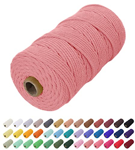 Uiopa Corde Macramé 2mm x 200m, Fil Macramé Coton Corde Coton Naturelle, Ficelle Cordon Macramé Cordelette 2mm pour Tenture Murale, Porte Plante Mural, Rideau, Décoration Bohème (Rose Chair)