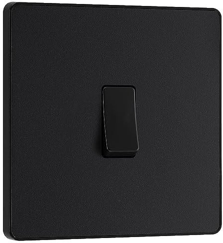 BG Electrical Single Intermediate Wall Light Switch, Screwless Front Plate, Round Edges, Evolve, Matt Black, 20A, 16AX, PCDMB13B