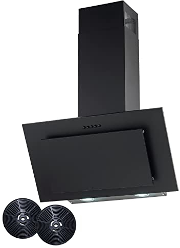 PKM Schräghaube S13-60 | Kopffreihaube | Dunstabzugshaube | 60cm Breite | matt schwarz oder weiß | 3 Leistungsstufen | Abluft | Umluft [Energieklasse B] (Schwarz + Filter)