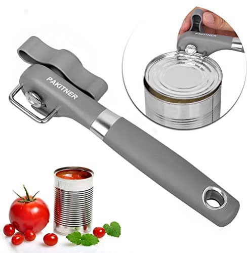PAKITNER - Manueller Dosenöffner mit glatter Kante - Manueller Dosenöffner mit langlebiger scharfer Klinge, komfortabler Griff aus lebensmittelechtem Edelstahl, grau
