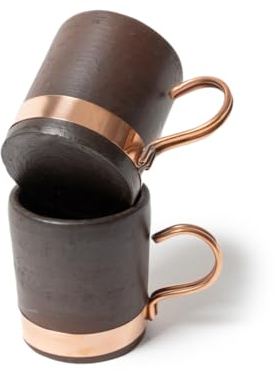 CHILE A MANO, Handcrafted Clay and Copper Espresso Cups Set (2 Pack), Elegant Design, Perfect for Coffee, Espresso, Latte, Tea