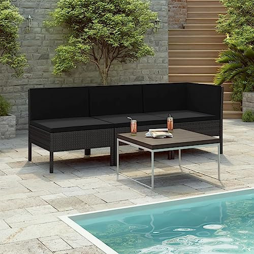 AUVYI 3-TLG. Garten-Lounge-Set mit Auflagen Poly Rattan Schwarz 57x69x69cm Lounge Sessel Outdoor Gartenmöbel Liegestuhl Couchbar Esszimmergruppe Balkonstuhl Rückenkissen Sofa Eckbankgruppe