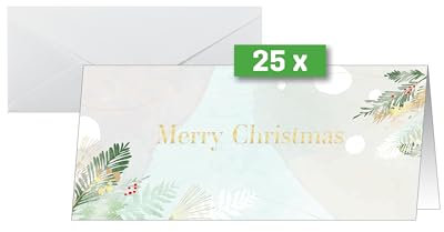 SIGEL DS199 Weihnachtskarten-Set Christmas Forest Watercolor, DIN lang, 25 Karten mit Umschlägen, ideal zum Bedrucken, aus nachhaltigem Papier