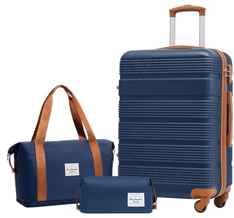 LONG VACATION Koffer Hartschalengepäck Carbon Gepäckset ABS Leichtgewicht Robustes Kofferset mit TSA-Schloss Reisetasche Spinner-Räder