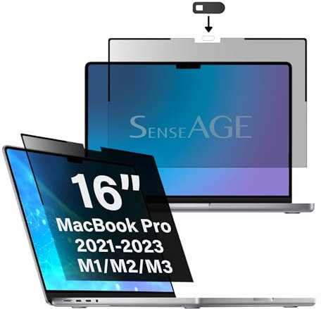 SenseAGE Magnetischer Privatsphäre-Bildschirmschutz für MacBook Pro 16 Zoll (2021-2023 M2, M3 Pro/Max) mit WebcamSchiebeabdeckung, Bläschenfrei, Blendschutz