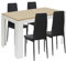 FURNITABLE Esstisch mit 4 Stühlen Esszimmergruppe, 4er Set Esszimmerstühle und Rechteckig Holztisch Essgruppe für Wohnzimmer Küche Büro (Eiche-weiß Tisch+4 Schwarz Stühle)