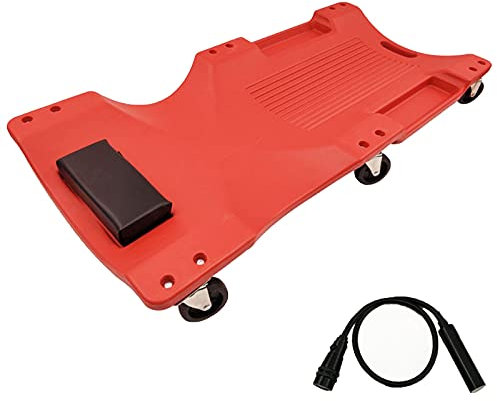 Garage roulant en plastique, chariot d'atelier -, chariot de mécanicien de 40 pouces avec appui-tête rembourré, plateaux à outils doubles et 6 roulettes, roues de chariot pour atelier de réparation a